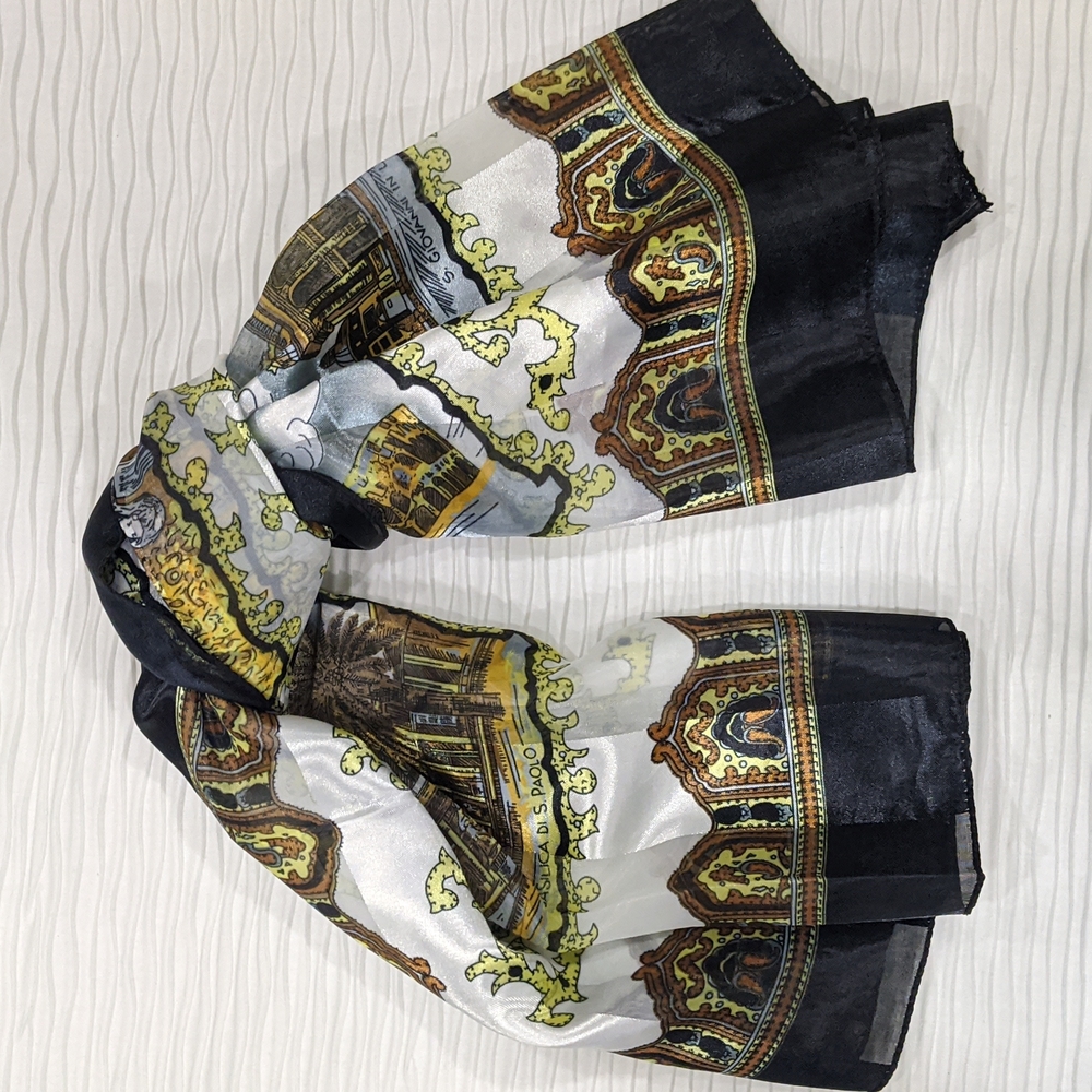 Square Polyester Scarf with Italy Landmarks